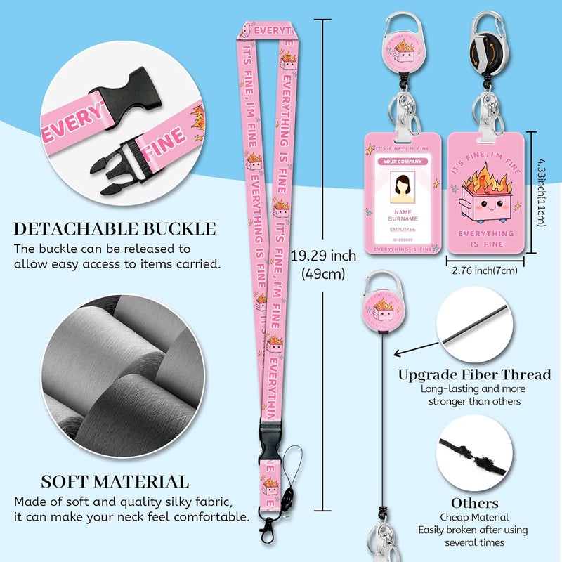 Hancynir Lanyards for Id Badges, Dumpster on Fire Badge Holder with Retractable Reel Clip, Funny Work Name Tags Keychain Lanyard ID Card Protector Cover Case for Women Teacher Nurse Doctor Office - Image 4